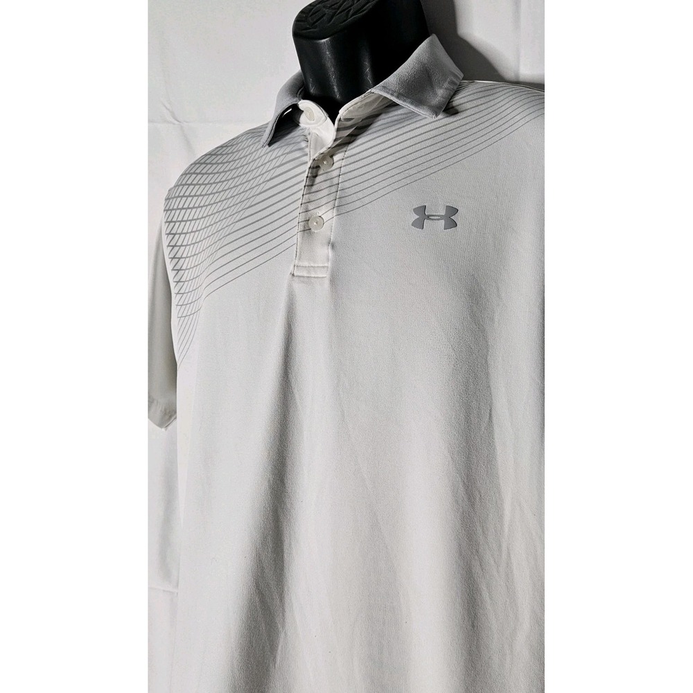 Under Armor White With Gray‎ Logo Polo Shirt Size Small